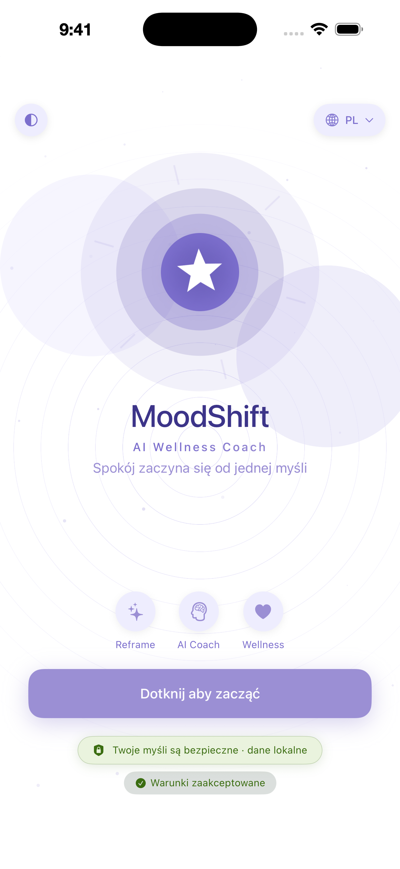 MoodShift — ekran startowy